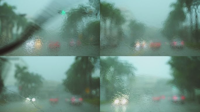 在佛罗里达州迈阿密的一场热带风暴中，在暴雨中驾车。
