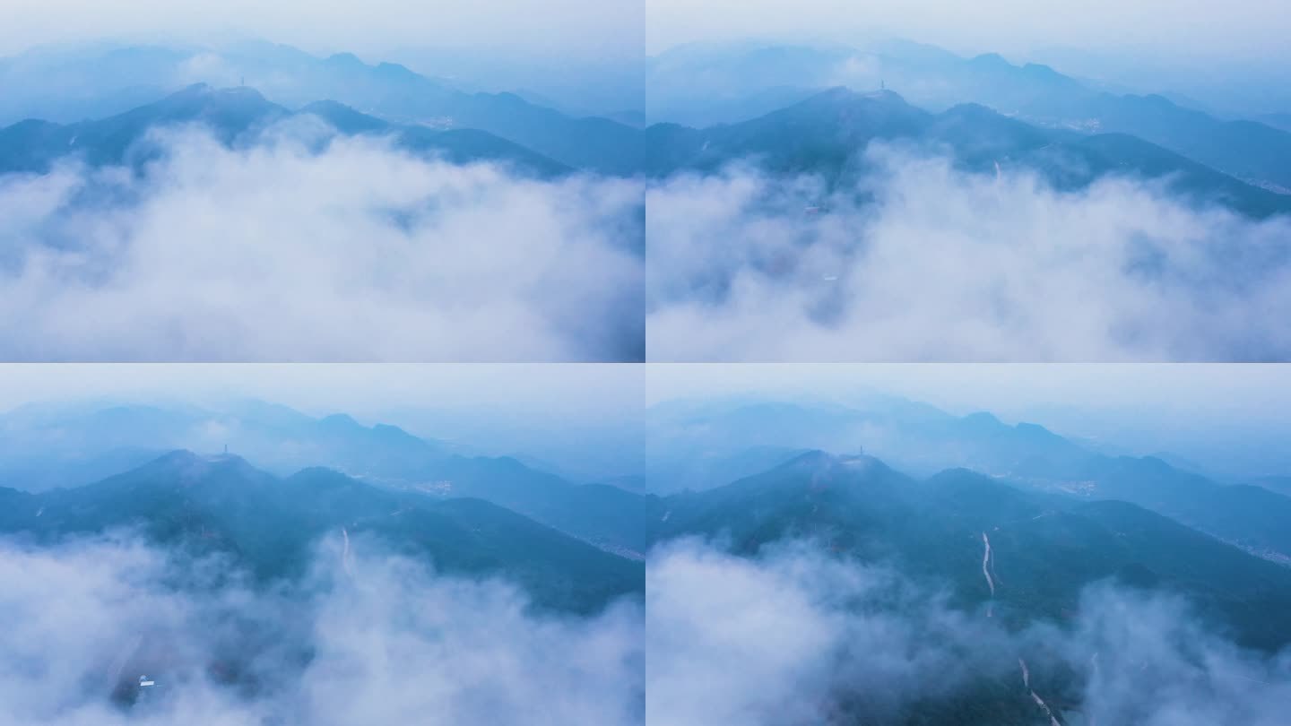 航拍高空俯瞰山林烟雾浓雾广告空镜头