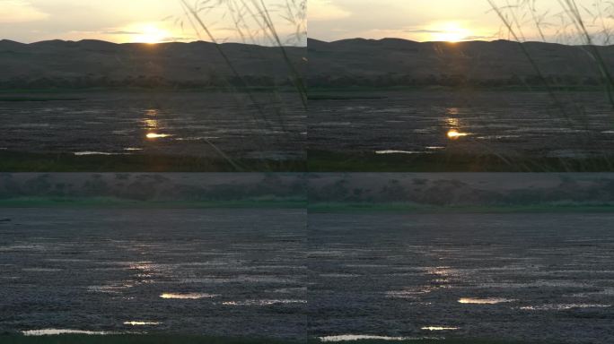腾格里沙漠浅水滩夕阳高清25f
