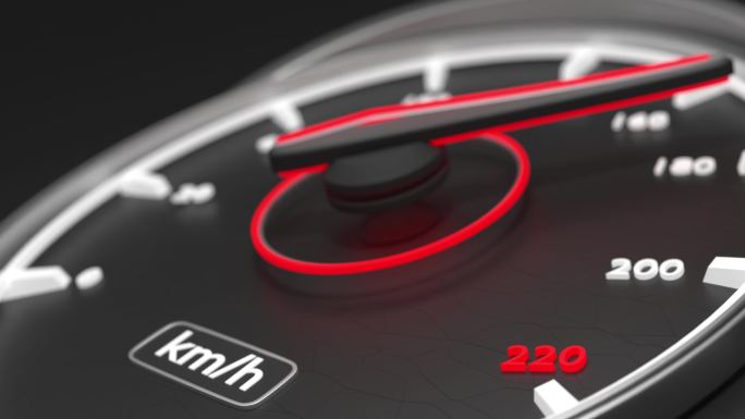 4K分辨率现代汽车速度计倒计时概念的公里/小时文本