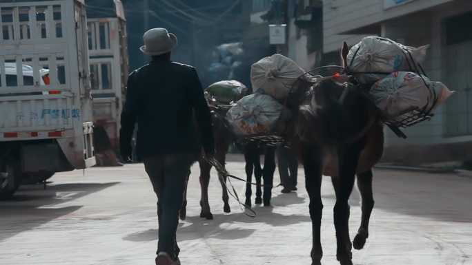 马帮视频乡下农村运送货物乡村马帮