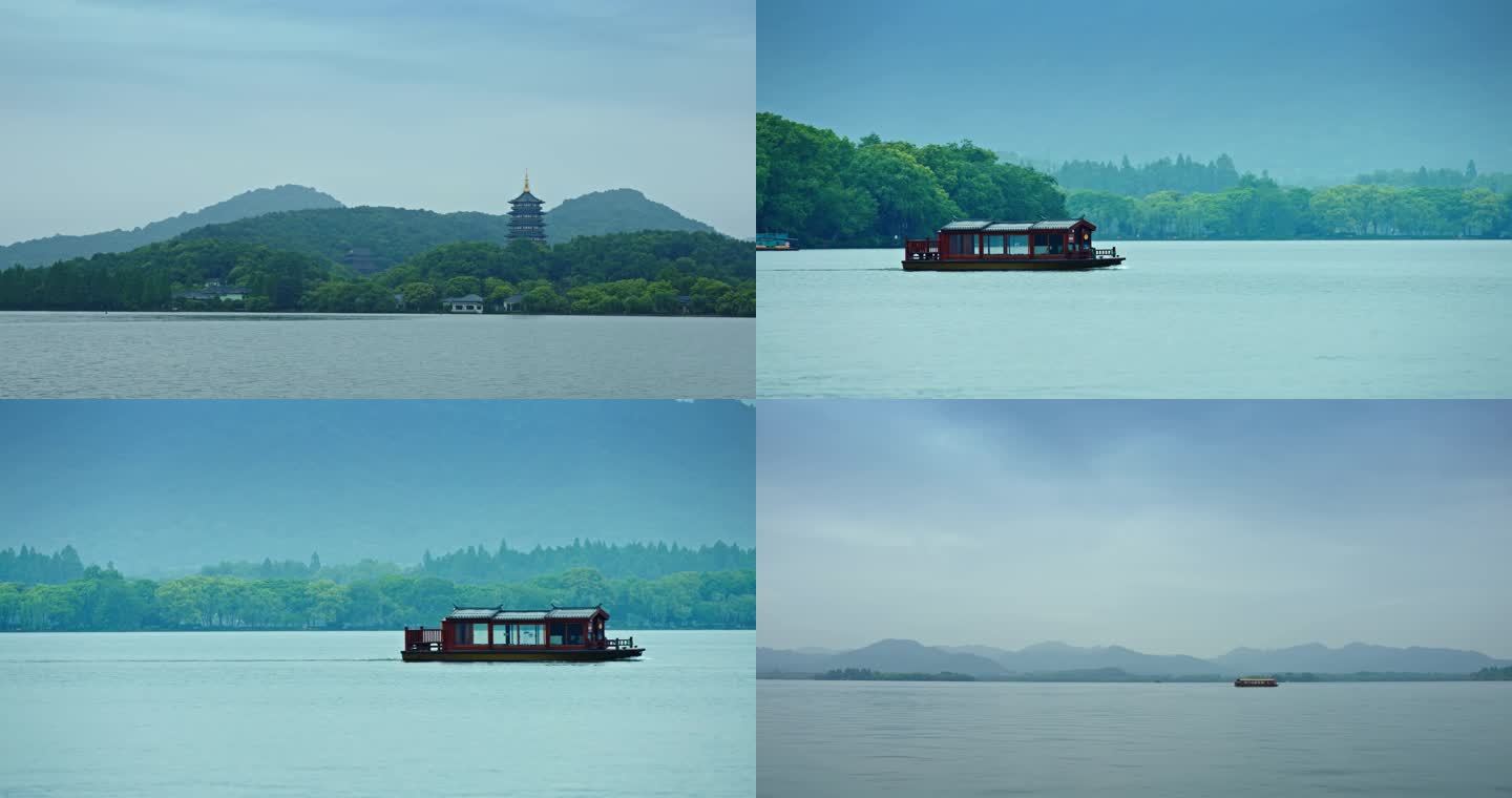 西湖山水 水墨山水 西湖游船 水墨风景