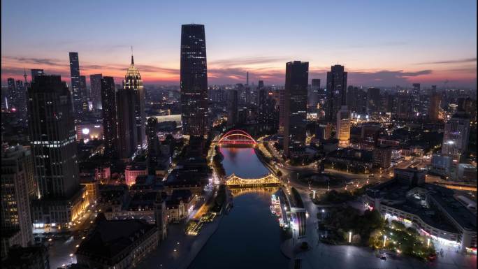 天津城市天际线夜景延时