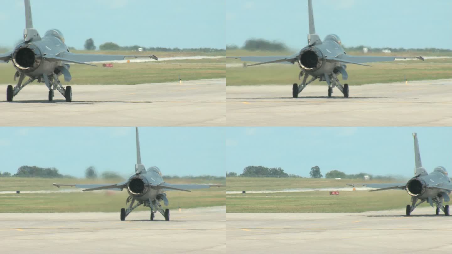 F16战斗机从后面滑行到跑道