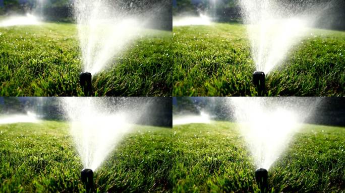 草坪洒水灌溉喷洒绿色滋润