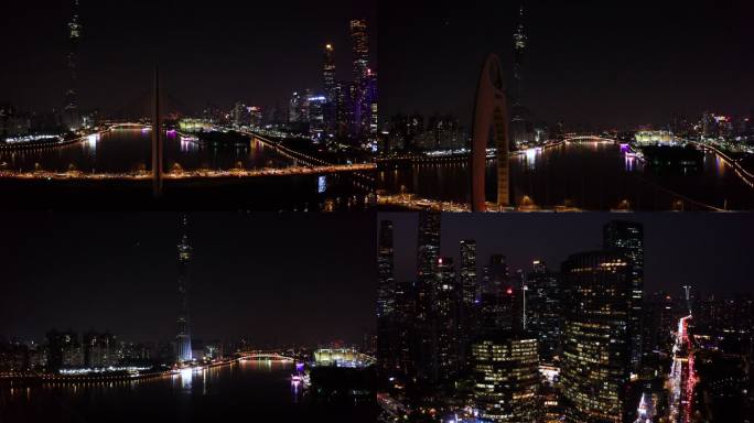 广州塔猎德大桥夜景航拍4K