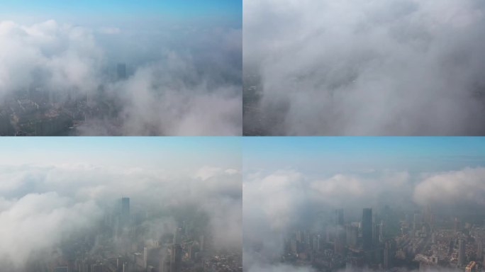 【4K超清】航拍高楼若隐若现高楼云雾
