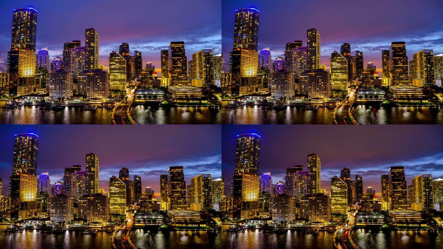 佛罗里达州迈阿密美国迈阿密夜晚灯光璀璨城
