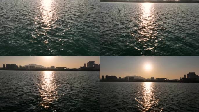 波光粼粼的海面到海边城市4K航拍