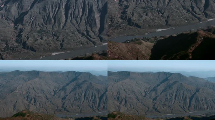 灰色金沙江峡谷视频江边沟壑纵横高山