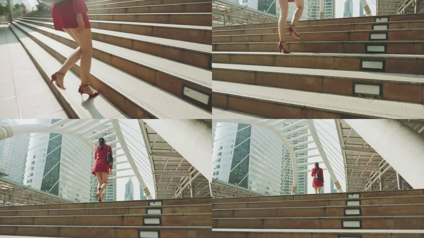 城市楼梯上女子双腿的特写镜头-股票视频