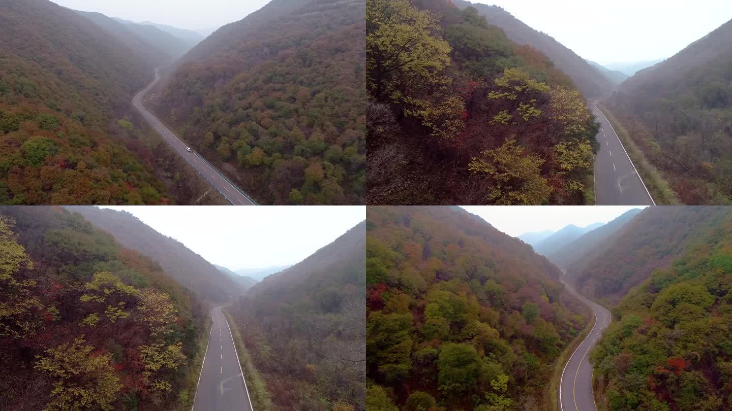 秋季公路国道山区弯道甘山自然景区道路
