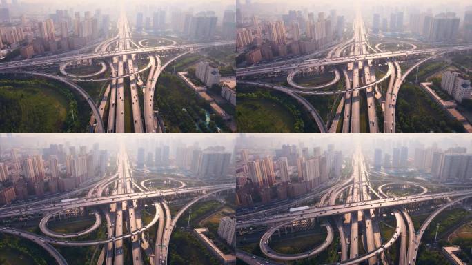 中国郑州市立交桥路口鸟瞰图