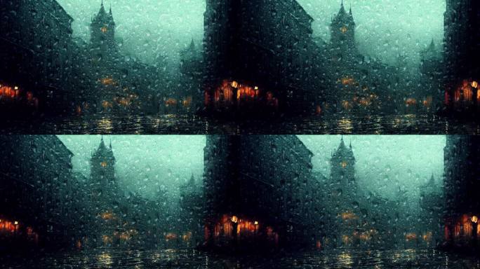 城市朦胧雨夜