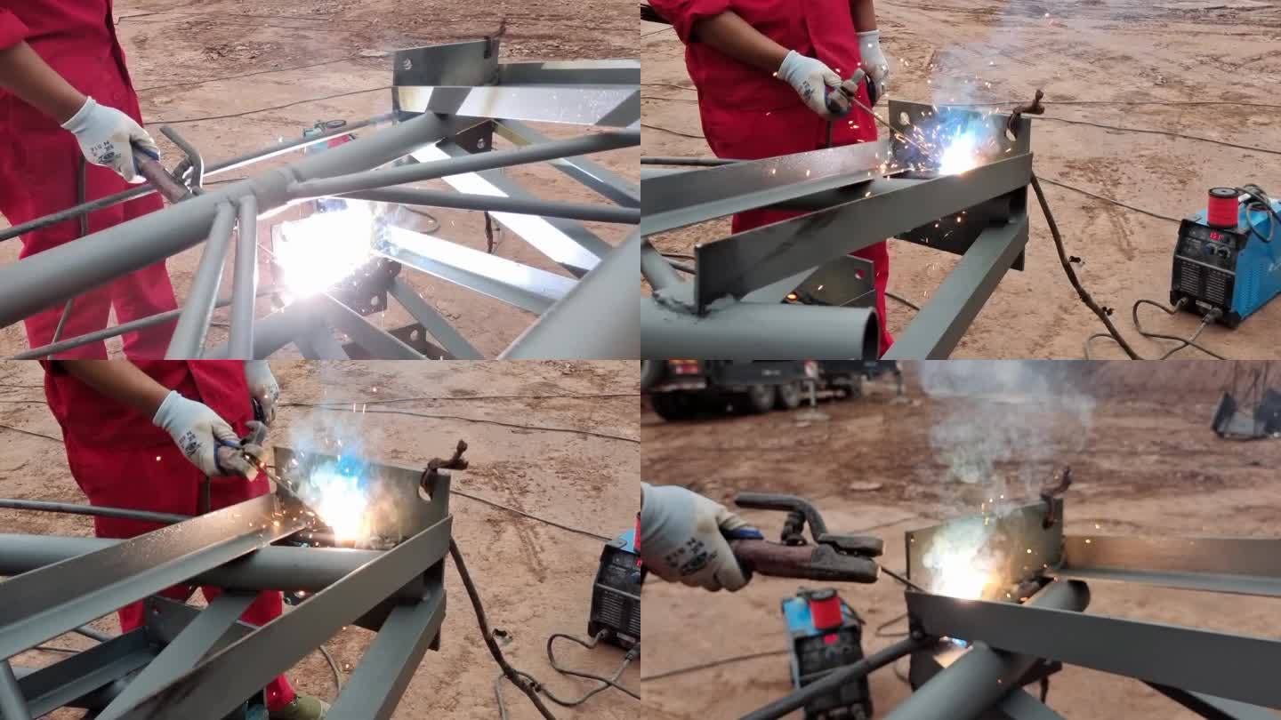 焊接电焊打磨火星电焊电火花焊接特写焊接