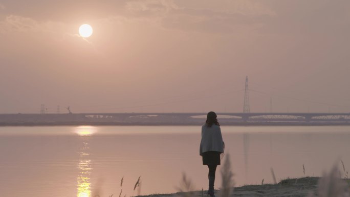 夕阳 落日河边 黄河边 黄河滩落日 夕