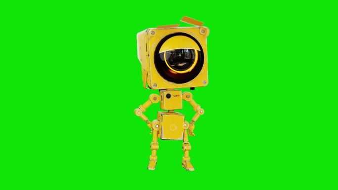 机器人，可爱，有趣的未来玩具概念。绿色背景上隔离的3D机器人