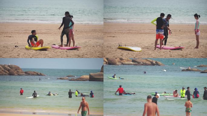 沙滩学习滑板冲浪