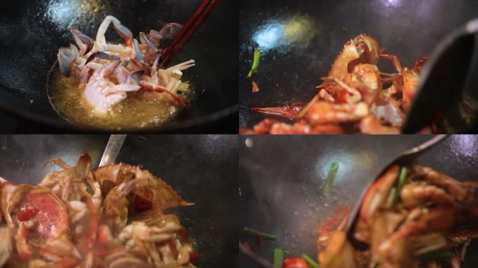 4K梭子蟹食材加工烹饪升格空镜