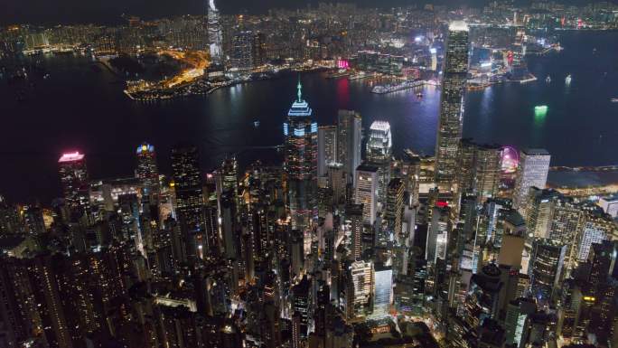 香港航拍港岛夜景
