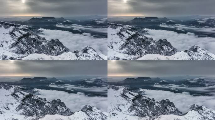 雪后山顶日出实拍延时云层