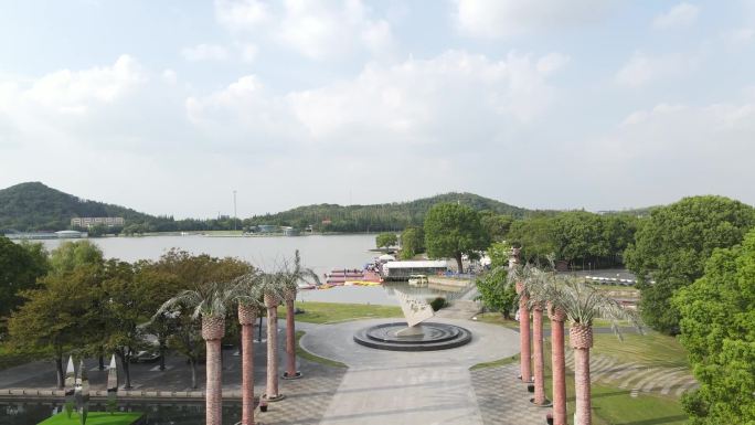公园 树林 湖泊 游玩 航拍 松江 花园