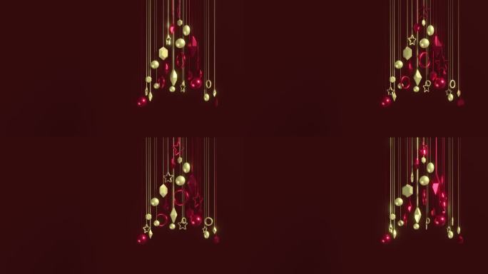 圣诞贺卡背景，金色，红色背景，4K分辨率