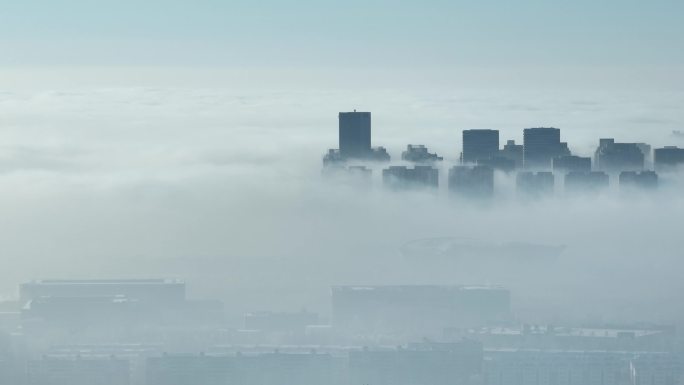 长焦航拍长春市区平流雾