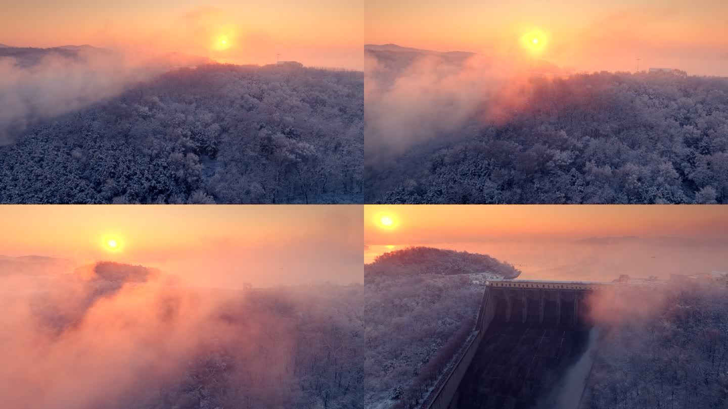 山水中国 朝霞 雾凇 冬季