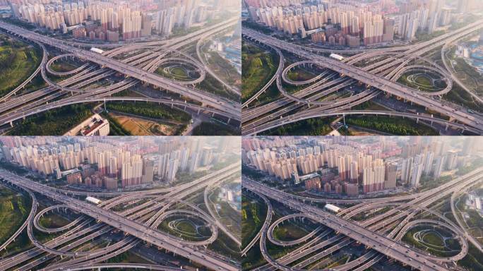 中国郑州市立交桥路口鸟瞰图