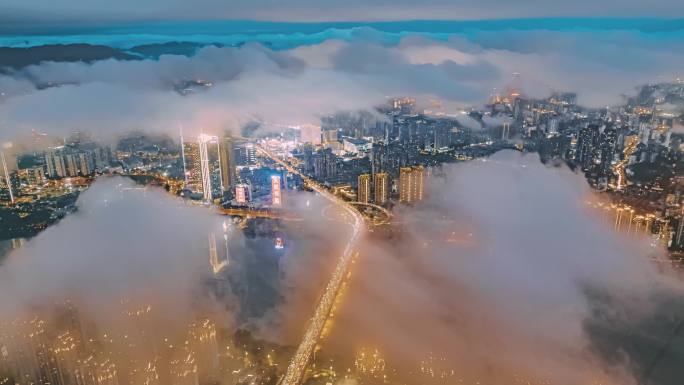 云海下的福州夜空（福州城市夜景）