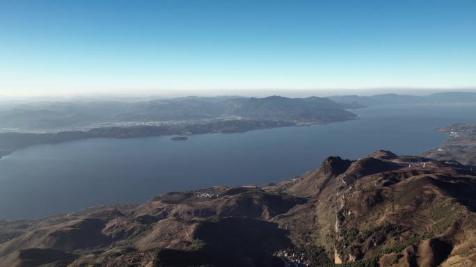 【5K】磨豆山俯瞰抚仙湖全景，抚仙湖航拍