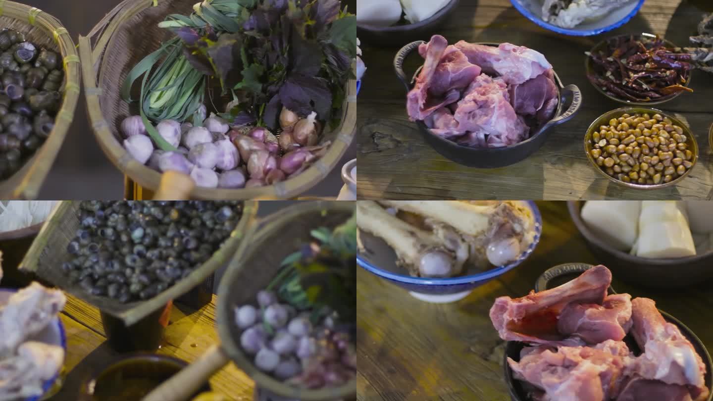 满桌子的螺蛳粉配菜 传统 古风美食