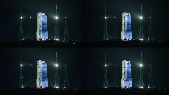 火箭发射塔夜景延时4K