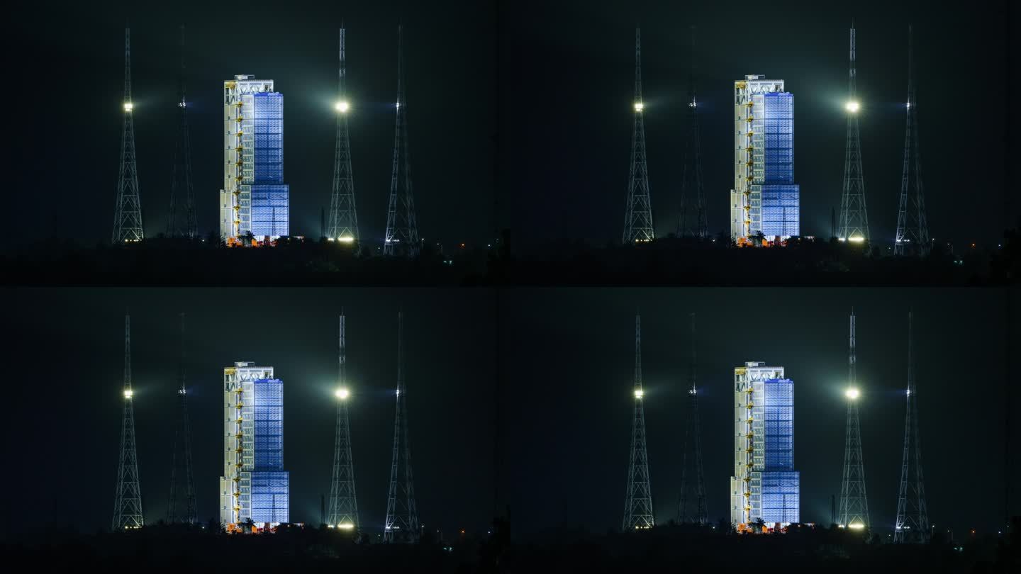 火箭发射塔夜景延时4K