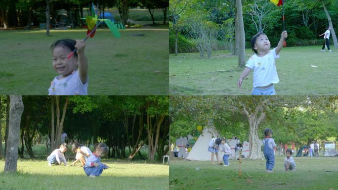 【原创】公园孩子玩风车开心交流