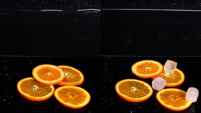 橙子落入水中 橙汁 鲜橙果汁水果冰镇果汁