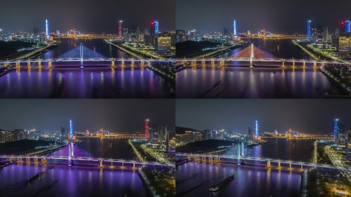 珠海市香洲区横琴大桥繁华城市夜景航拍延时