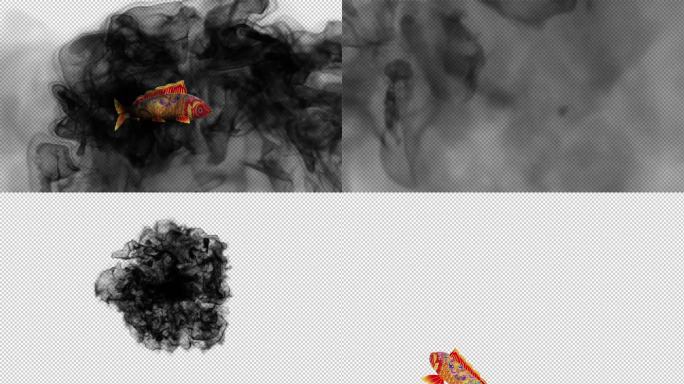 4K带通道黑色水墨锦鲤鱼