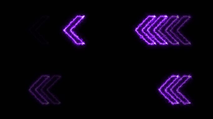 霓虹灯标志箭头紫色从黑色背景的中心展开的动画。可用于撰写各种媒体，如新闻、演讲、在线媒体、社交媒体股