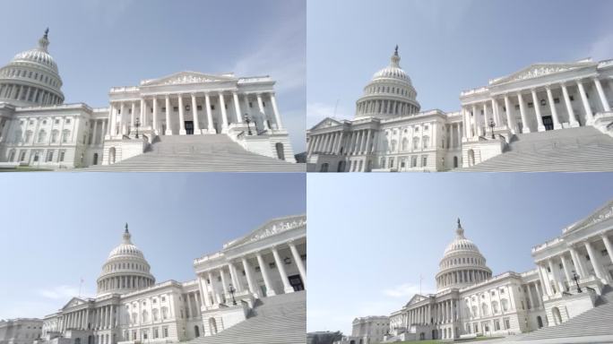 华盛顿特区悬挂美国国旗的美国国会大厦和参议院