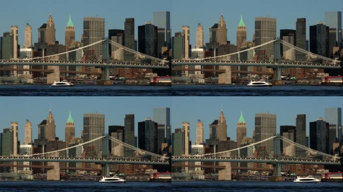 曼哈顿大桥和渡轮港口贸易货船