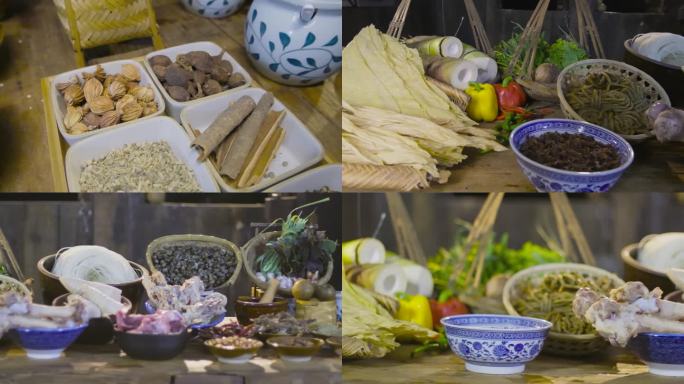 满桌子的螺蛳粉配菜 传统 古风美食