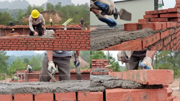 繁忙的建筑工地沏砖沙石水泥搅拌机建设工程