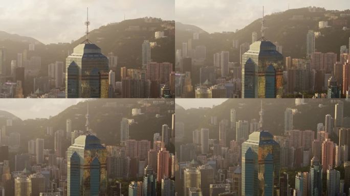 香港航拍城市日出大景