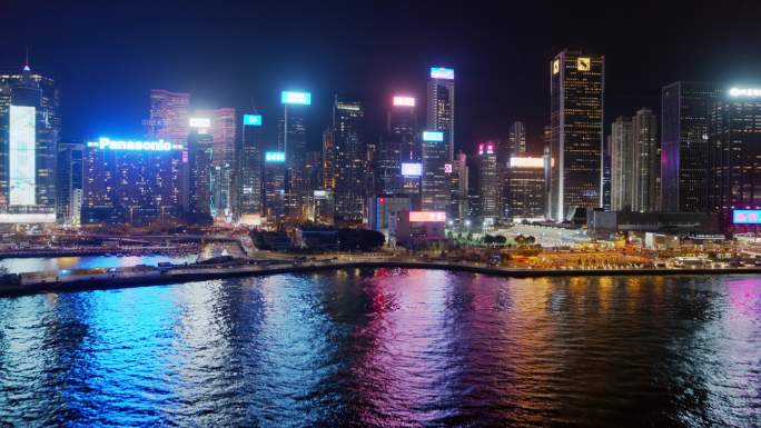 香港航拍港岛铜锣湾夜景