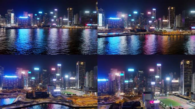 香港航拍港岛铜锣湾夜景