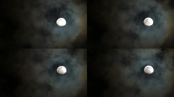 月亮和云在天空中飘荡。