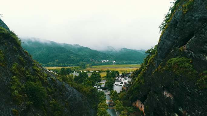 航拍新宁县崀山镇崀山景区