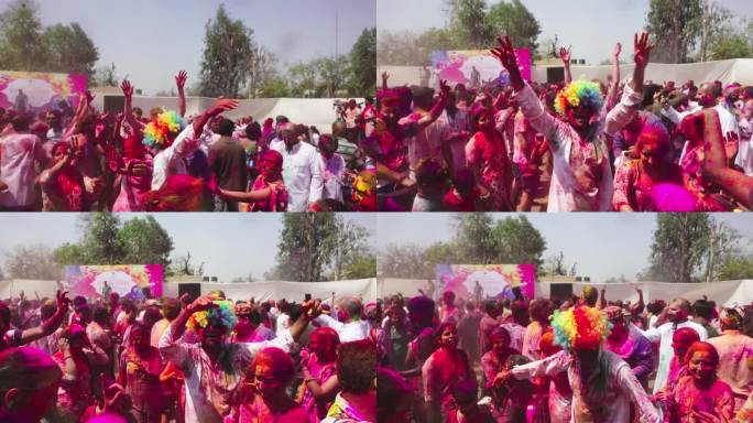 印度洒红节色彩狂欢庆祝跳舞